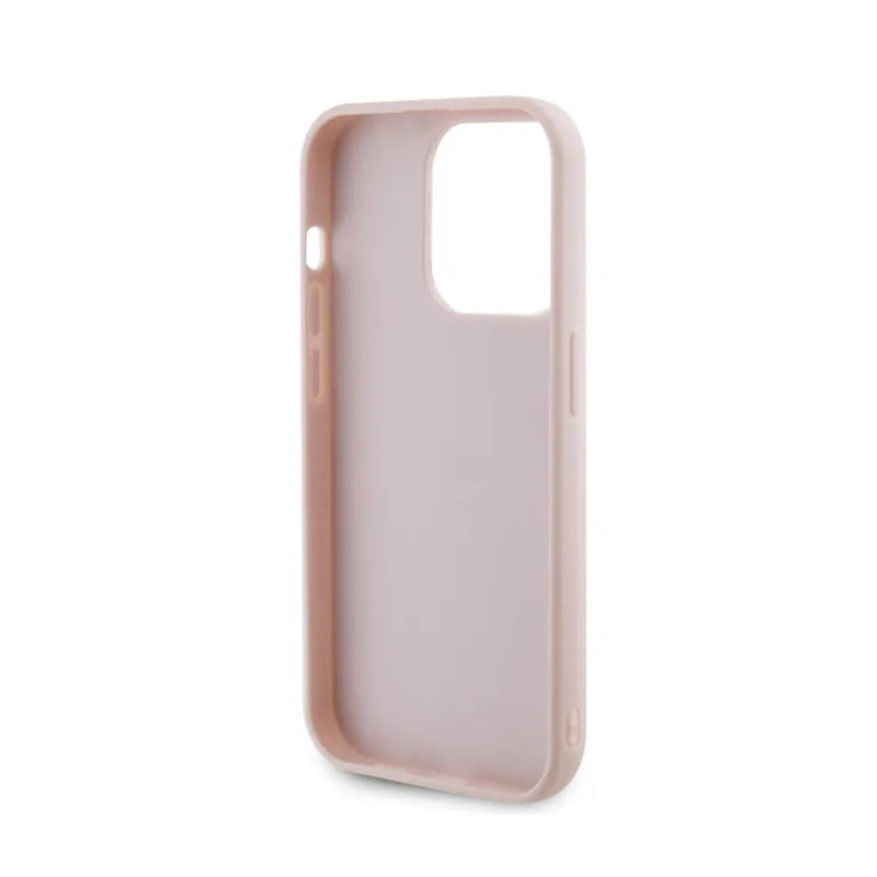 Guess Quilted Metal Logo – dėklas „iPhone 15 Pro“ (rožinis)
