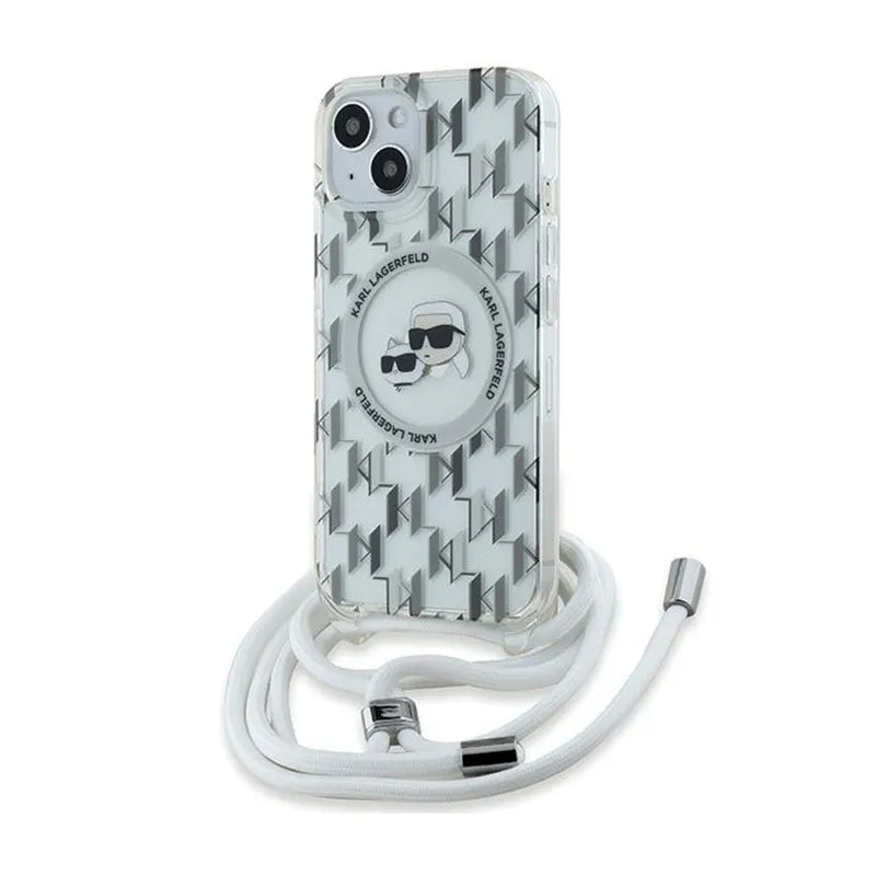 Karl Lagerfeld IML Crossbody Monogram Karl & Choupette Head MagSafe – dėklas telefonui iPhone 15 / 14 / 13 (skaidrus)