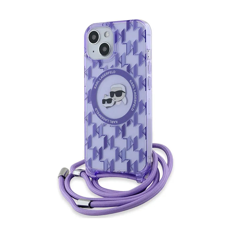 Karl Lagerfeld IML Crossbody Monogram Karl & Choupette Head MagSafe – dėklas iPhone 15 / 14 / 13 (violetinis)