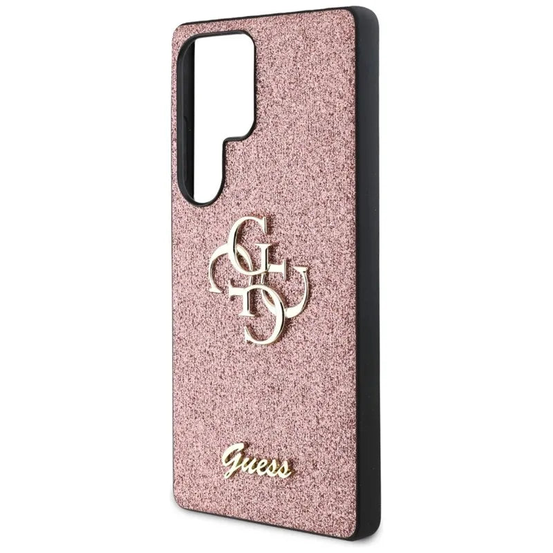 „Guess Fixed Glitter Big 4G Metal Logo“ – dėklas „Samsung Galaxy S25 Ultra“ (rožinis)
