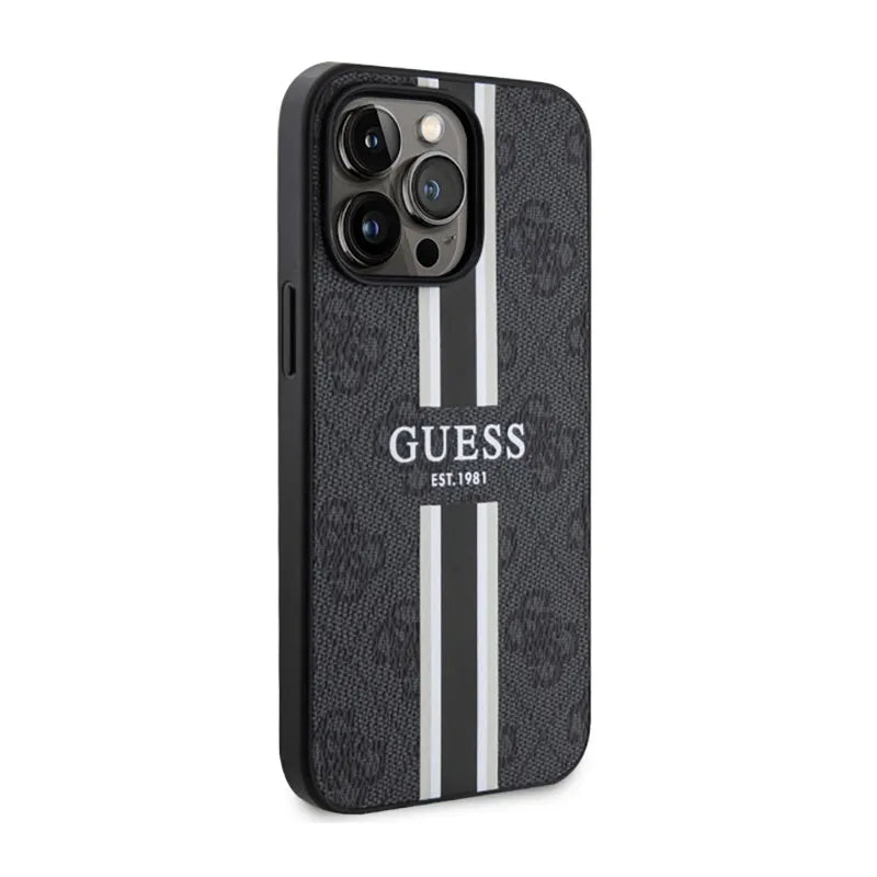 Guess 4G Printed Stripes MagSafe – Dėklas skirtas iPhone 13 Pro (juodas)