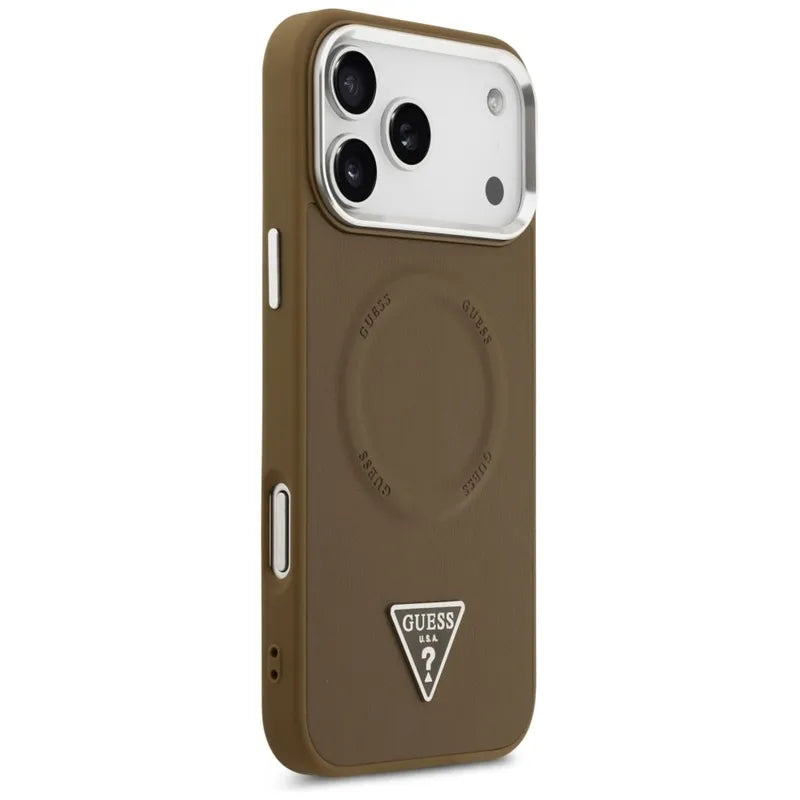 Guess Triangle Logo MagSafe – dėklas iPhone 17 Pro (rudas)