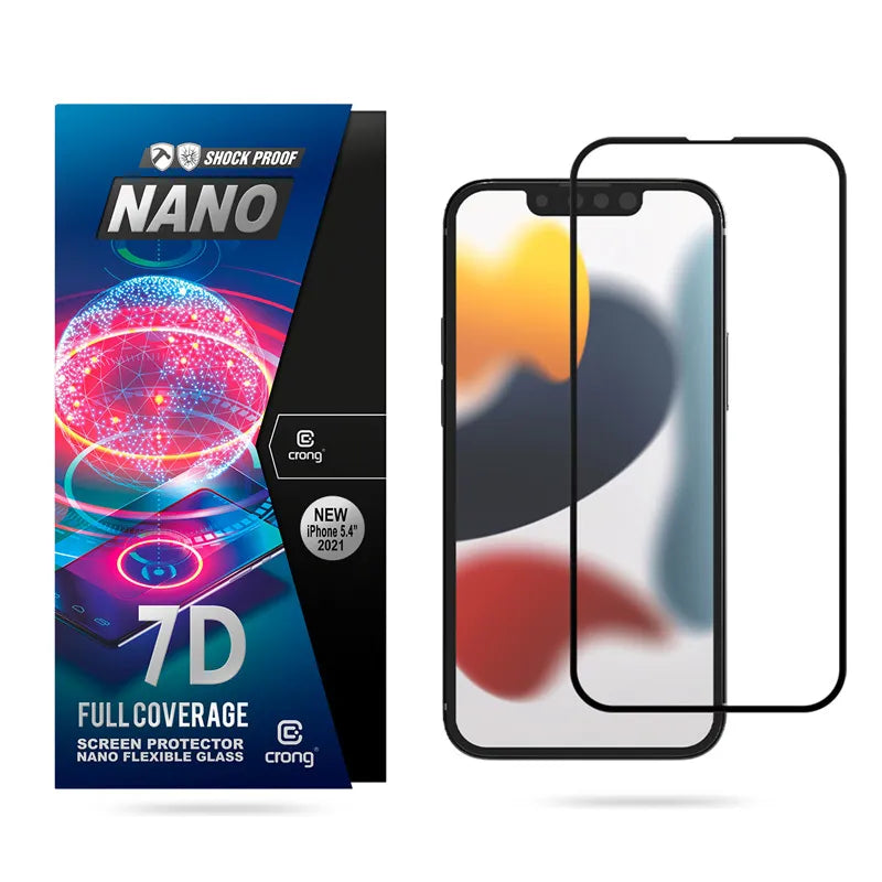 Crong 7D Nano Flexible Glass – nedūžtantis 9H hibridinis stiklas visam iPhone 13 mini ekranui