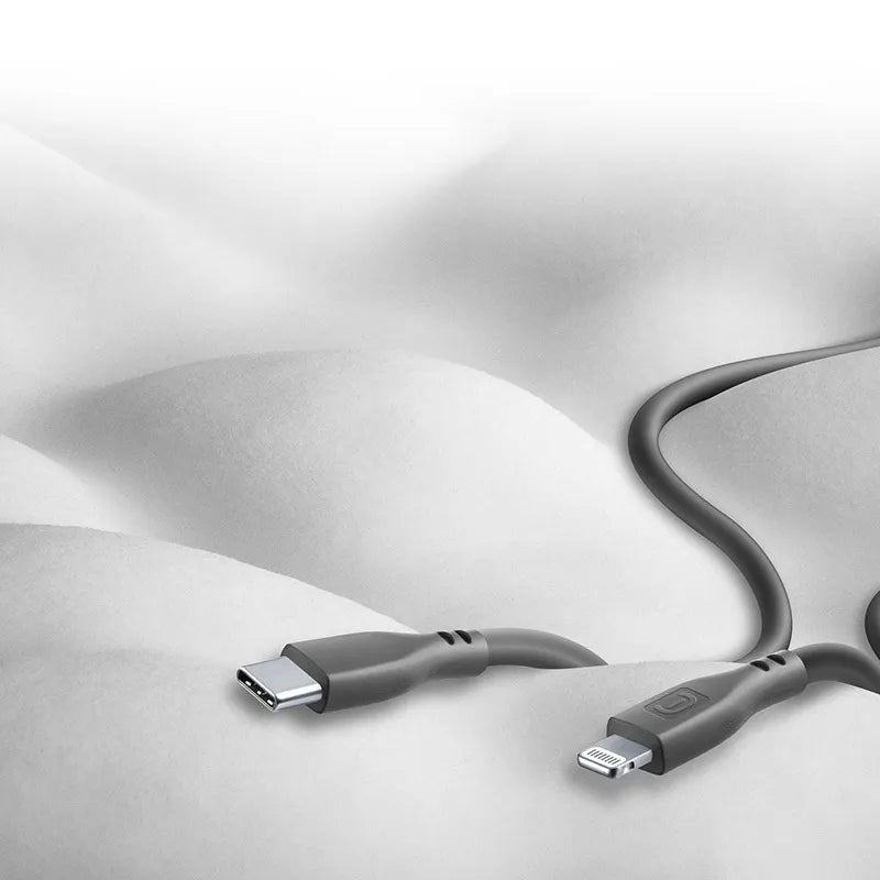 Cellularline Soft Cable – USB-C į Lightning laidas, MFi sertifikuotas, 1,2 m (juodas)