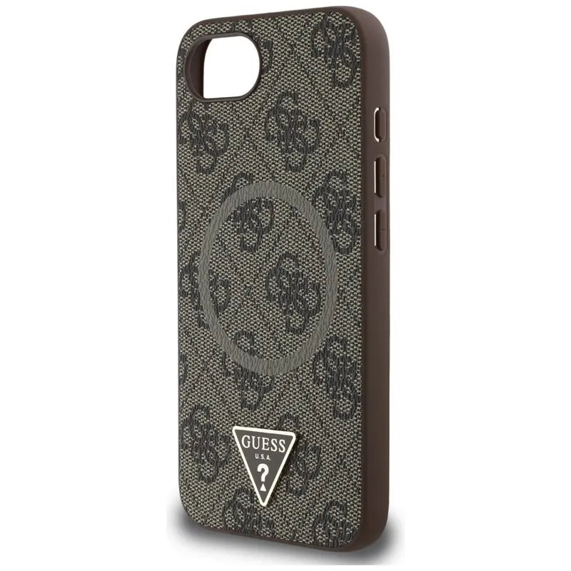Guess 4G Ring Triangle Logo MagSafe – dėklas iPhone 16e (rudos spalvos)