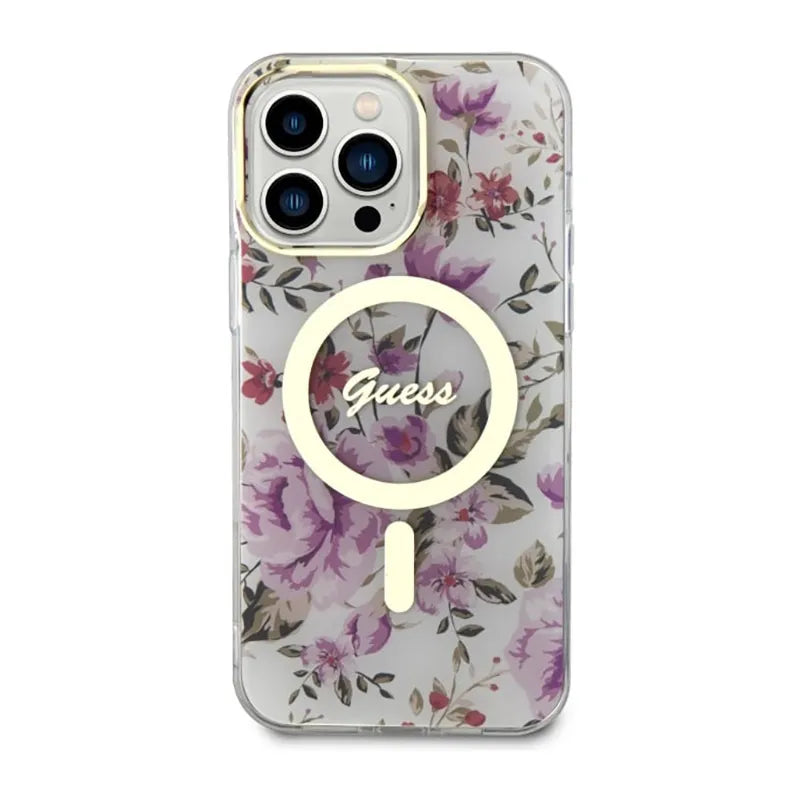 Guess Flower MagSafe – dėklas iPhone 14 Pro (skaidrus)