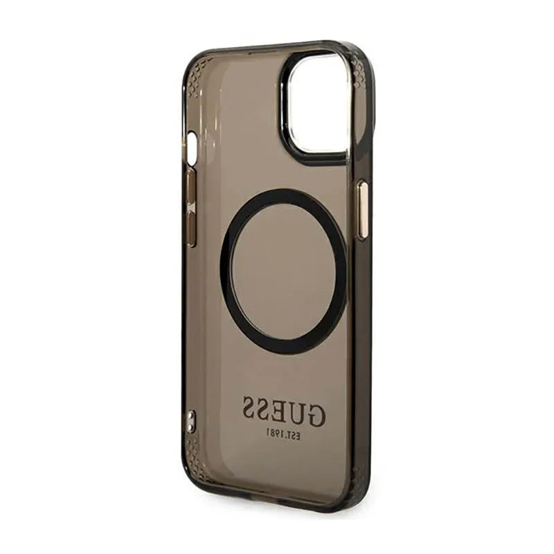 Guess Gold Outline Translucent MagSafe – Dėklas iPhone 14 Plus (juodas)