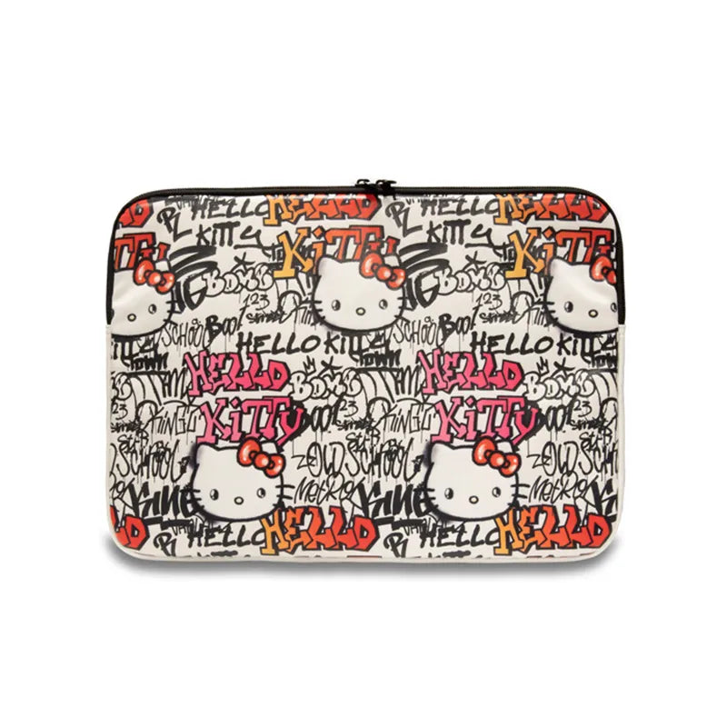 Hello Kitty Zip PU Tags Graffiti Sleeve – nešiojamojo kompiuterio dėklas 13" / 14" (smėlio spalvos)