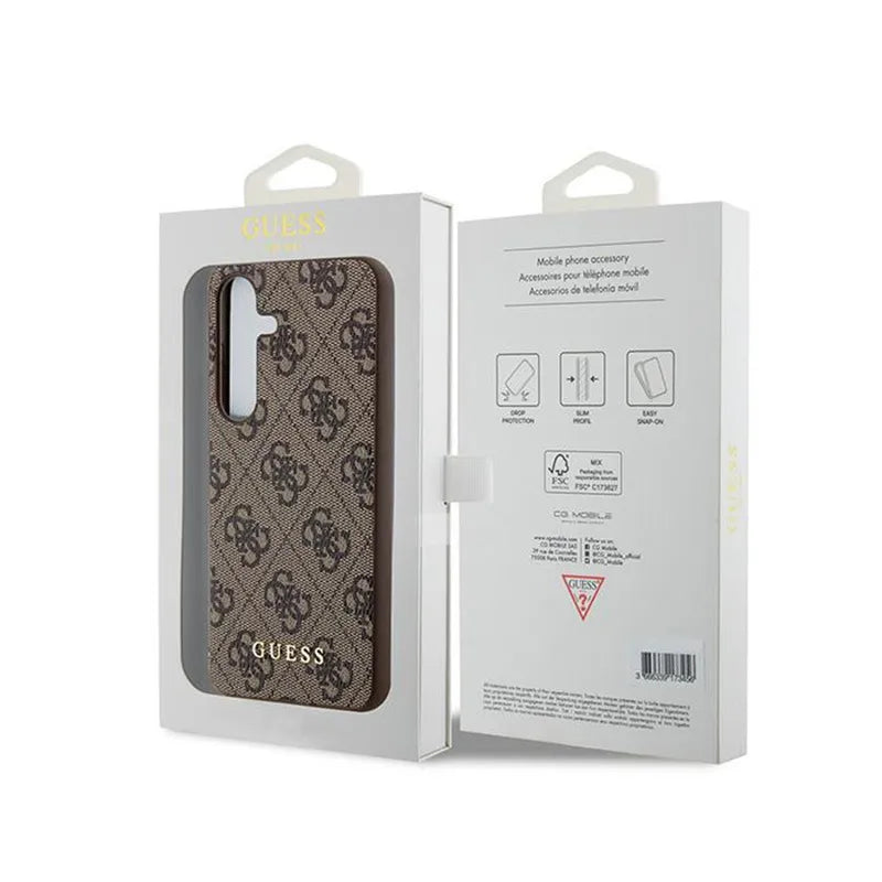 Guess 4G Metal Gold Logo – dėklas Samsung Galaxy S24 (rudas)