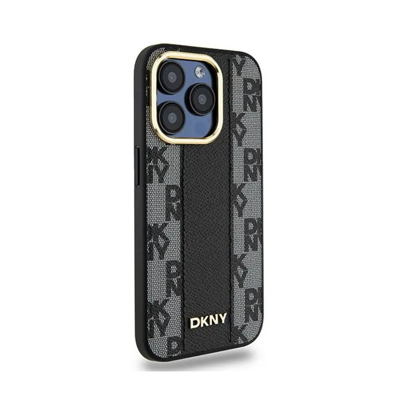 DKNY Leather Checkered Mono Pattern MagSafe – dėklas iPhone 15 Pro Max (juodas)