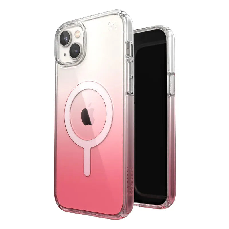 Speck Presidio Perfect-Clear + Ombre + MagSafe - dėklas iPhone 15 Plus / 14 Plus su MICROBAN danga (Skaidrus / Vintage Rose Fade)