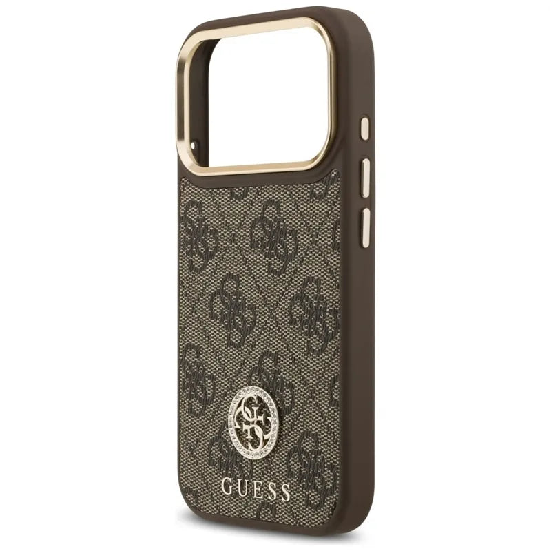 Guess 4G Strass Logo MagSafe - Dėklas iPhone 17 Pro (Rudas)