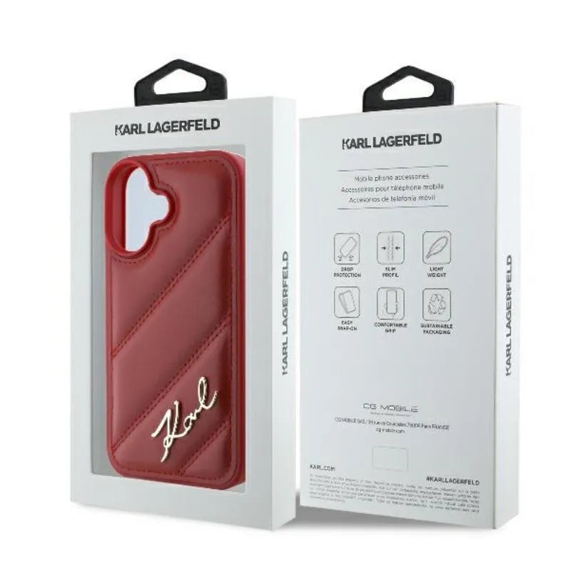 Karl Lagerfeld Quilted Signature - dėklas, skirtas iPhone 16 (raudonas)