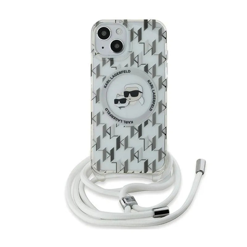 Karl Lagerfeld IML Crossbody Monogram Karl & Choupette Head MagSafe – dėklas telefonui iPhone 15 / 14 / 13 (skaidrus)