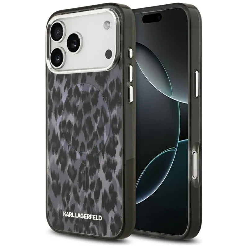 Karl Lagerfeld IML Leopard Pattern MagSafe – dėklas, skirtas iPhone 17 Pro Max (juodas)