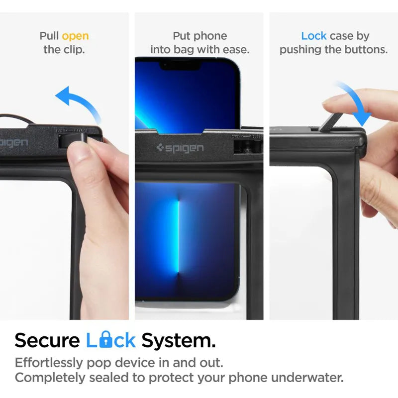 Spigen A601 universalus vandeniui atsparus dėklas - dėklas išmaniesiems telefonams iki 6,9 colio (juodas)