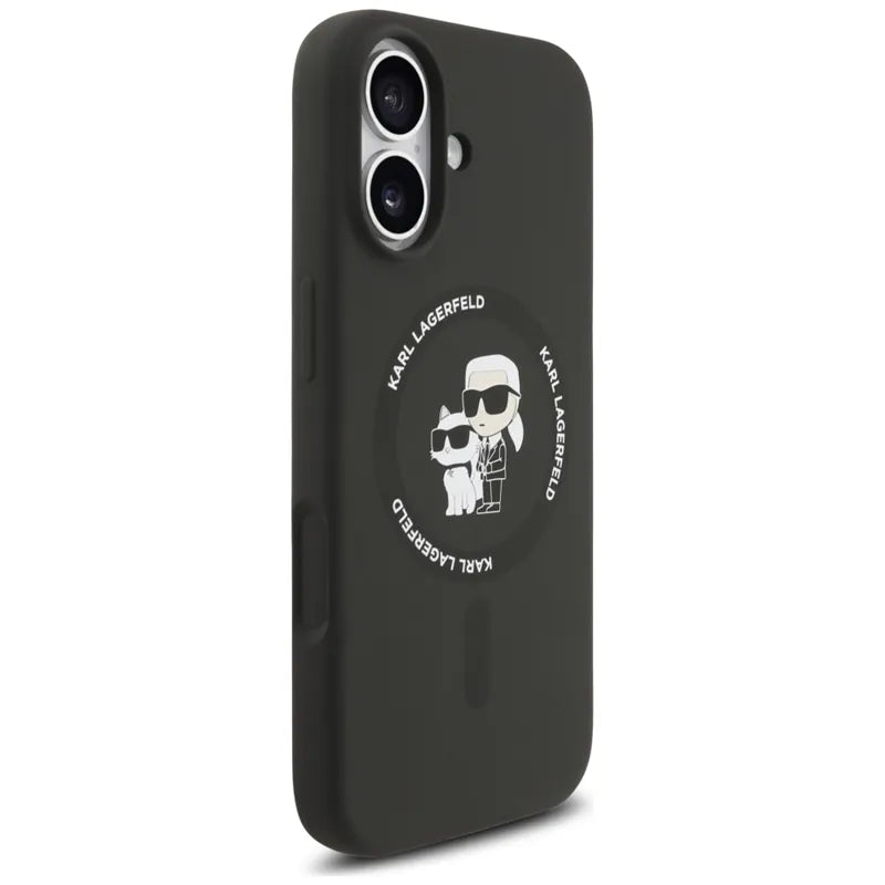 Karl Lagerfeld Silicone Karl & Choupette Ring MagSafe – dėklas iPhone 17 (juodas)