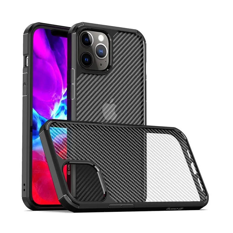 Crong Hybrid Carbon – dėklas iPhone 12 Pro Max (juodas)