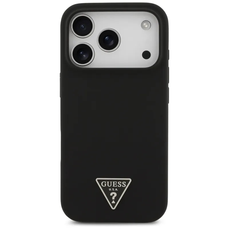 Guess Silicone Triangle Logo MagSafe - Dėklas iPhone 17 Pro (juodas)