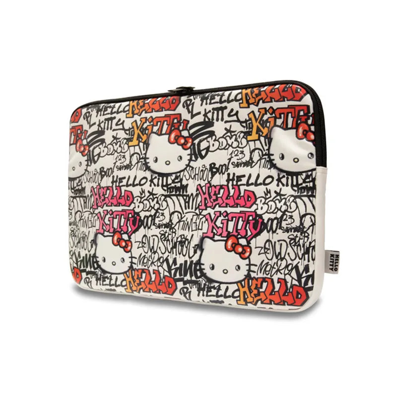 Hello Kitty Zip PU Tags Graffiti Sleeve – nešiojamojo kompiuterio dėklas 13" / 14" (smėlio spalvos)