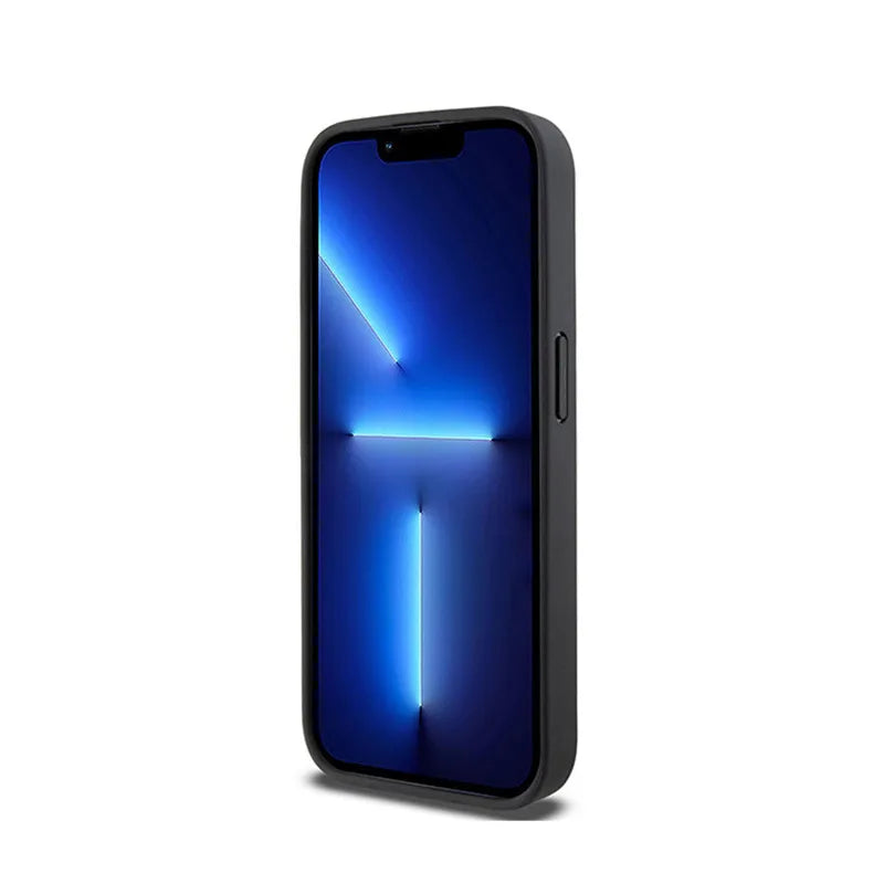 DKNY Leather Checkered Mono Pattern & Printed Stripes – „iPhone 15 Pro Max“ dėklas (juodas)