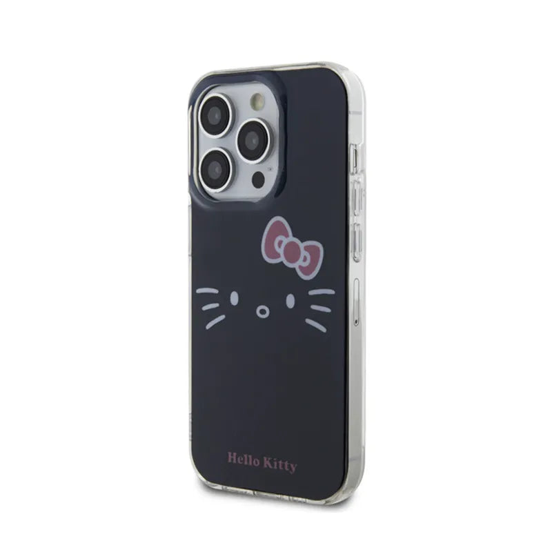 Hello Kitty IML Kitty Face dėklas, skirtas iPhone 15 Pro (juodas)