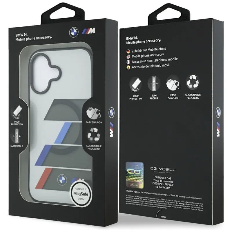 BMW M IML Metal Buttons Tricolor Lines MagSafe – Dėklas iPhone 17 (antracitas)