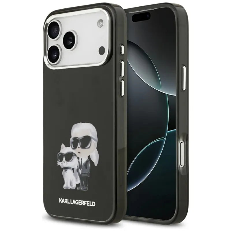 Karl Lagerfeld IML Aquarelle Karl & Choupette & Logo MagSafe – dėklas iPhone 17 Pro (juodas)