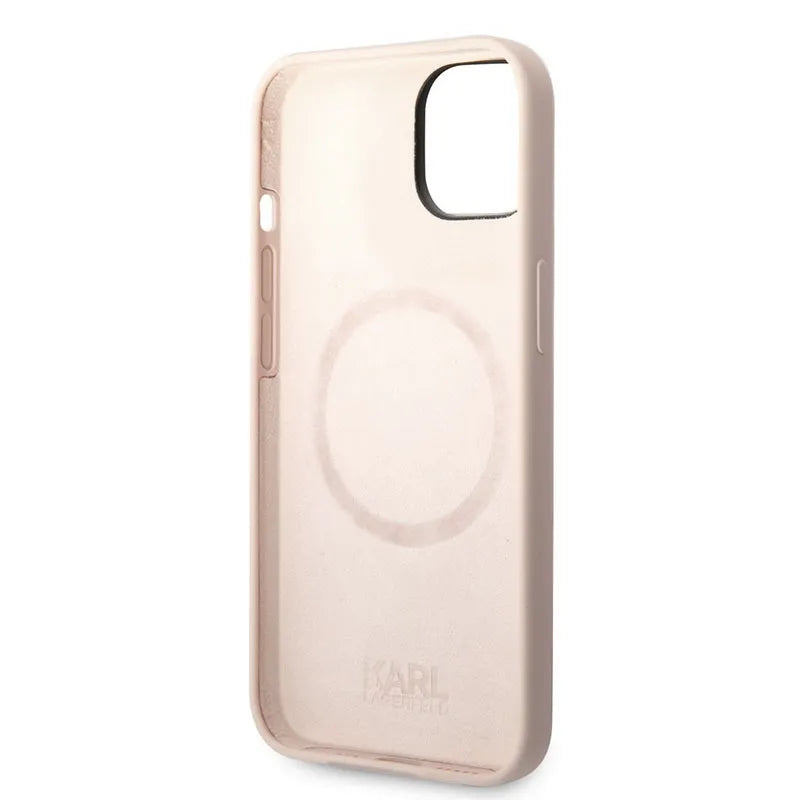 Karl Lagerfeld Silicone Ikonik Karl's Head MagSafe – dėklas iPhone 14 Plus (rožinis)