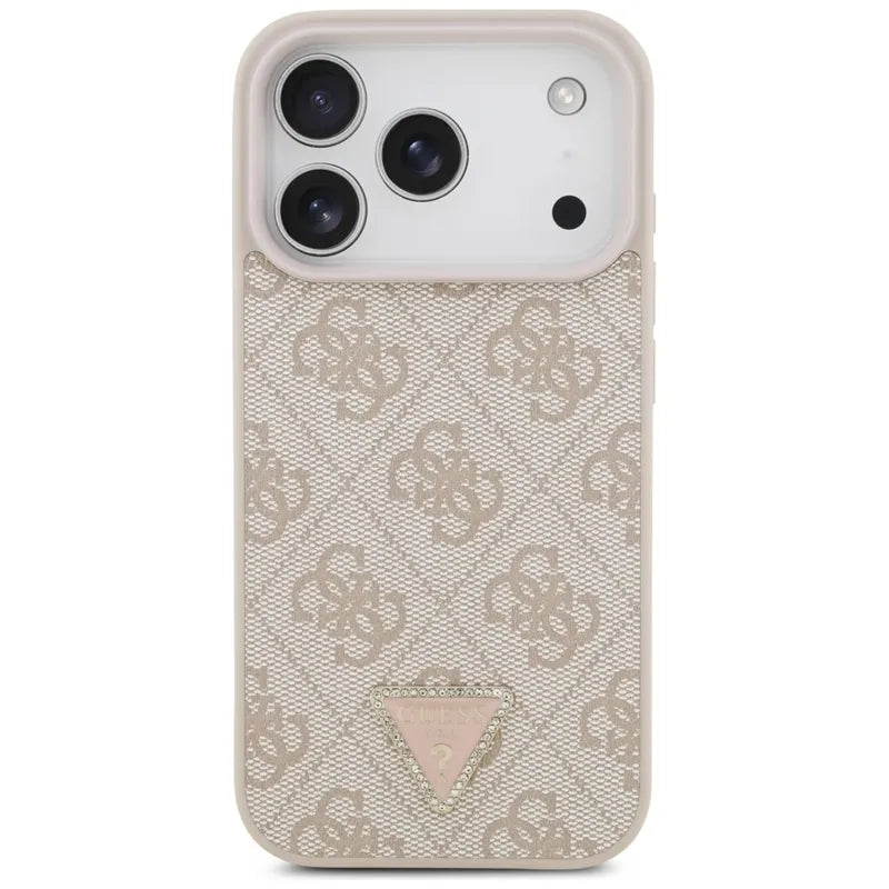 Guess Leather 4G Triangle Strass MagSafe - Dėklas iPhone 17 Pro (rožinis)