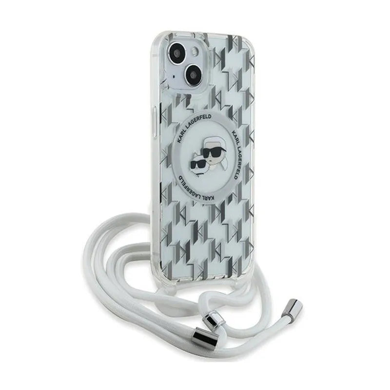 Karl Lagerfeld IML Crossbody Monogram Karl & Choupette Head MagSafe – dėklas telefonui iPhone 15 / 14 / 13 (skaidrus)
