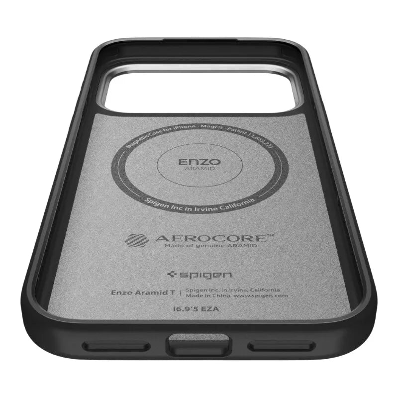 Spigen Enzo Aramid T Mag MagSafe - Dėklas iPhone 17 Pro Max (Juodas/Sidabrinis)
