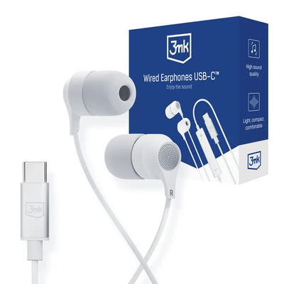 3mk laidinės ausinės USB-C – laidinės įstatomos ausinės (baltos)