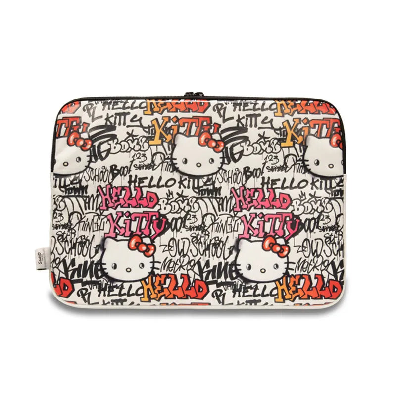 Hello Kitty Zip PU Tags Graffiti Sleeve – nešiojamojo kompiuterio dėklas 13" / 14" (smėlio spalvos)