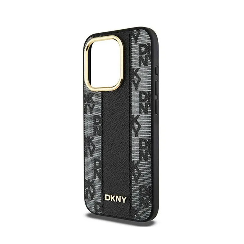 DKNY Leather Checkered Mono Pattern MagSafe – dėklas iPhone 15 Pro Max (juodas)