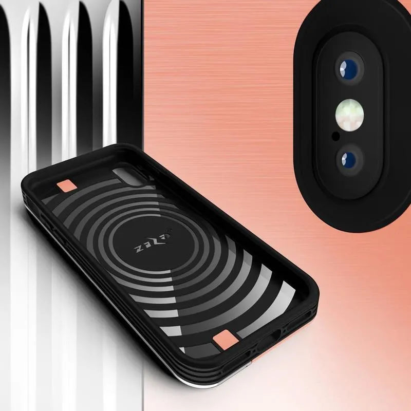 Zizo Retro serija – piniginės tipo nugarėlė su magnetiniu užsegimu ir įmontuotu stovu, skirta iPhone Xs / X (persikine/sidabrine spalva)