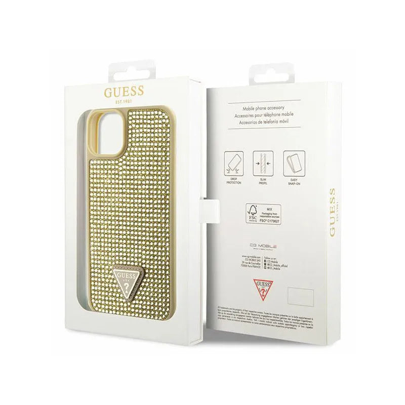Guess Rhinestone Triangle – dėklas iPhone 14 (auksinis)