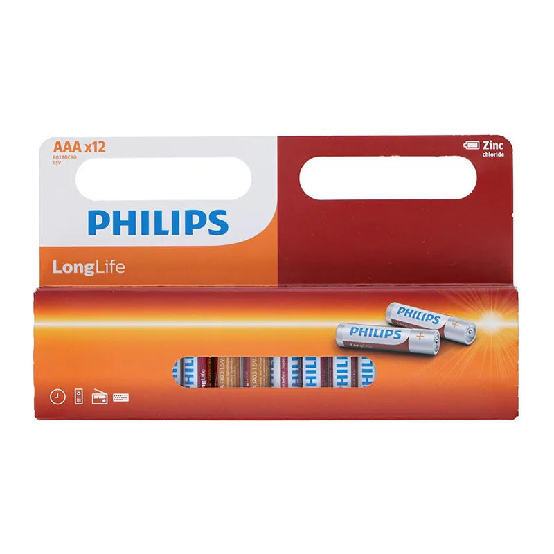 Philips LongLife – AAA / R03 1,5V cinko baterijų rinkinys, 12 vnt.