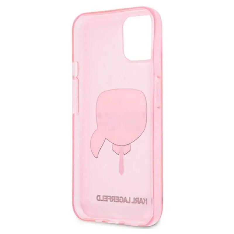 Karl Lagerfeld Karl’s Head Glitter – dėklas iPhone 13 Mini (rožinis)