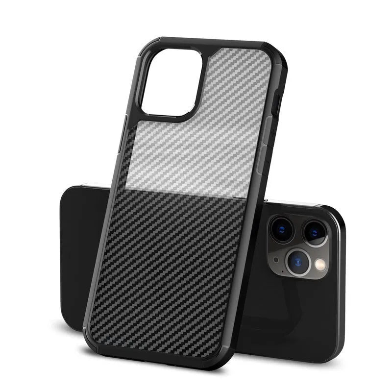 Crong Hybrid Carbon – dėklas iPhone 12 Pro Max (juodas)