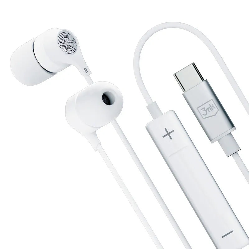 3mk laidinės ausinės USB-C – laidinės įstatomos ausinės (baltos)