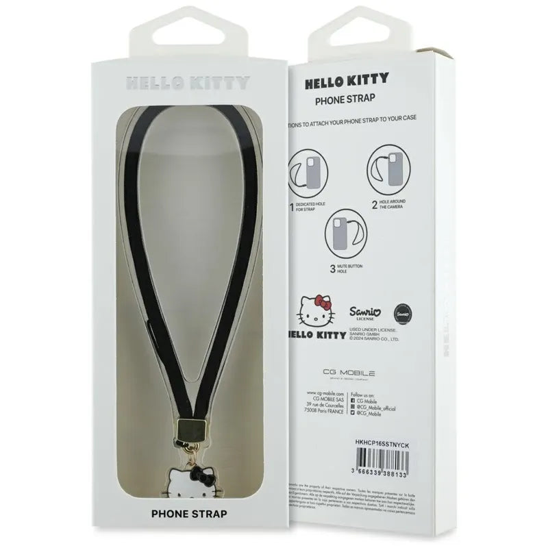 Hello Kitty Nylon Cord Kitty Head - Telefono pakabukas (juodas)