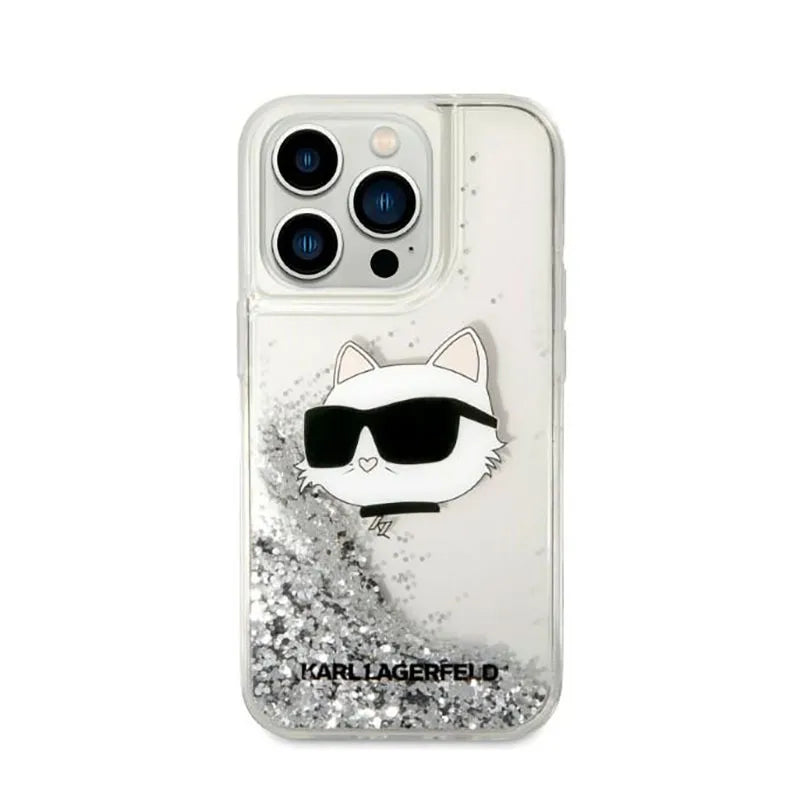 Karl Lagerfeld Liquid Glitter NFT Choupette Head – dėklas iPhone 14 Pro Max (sidabrinis)