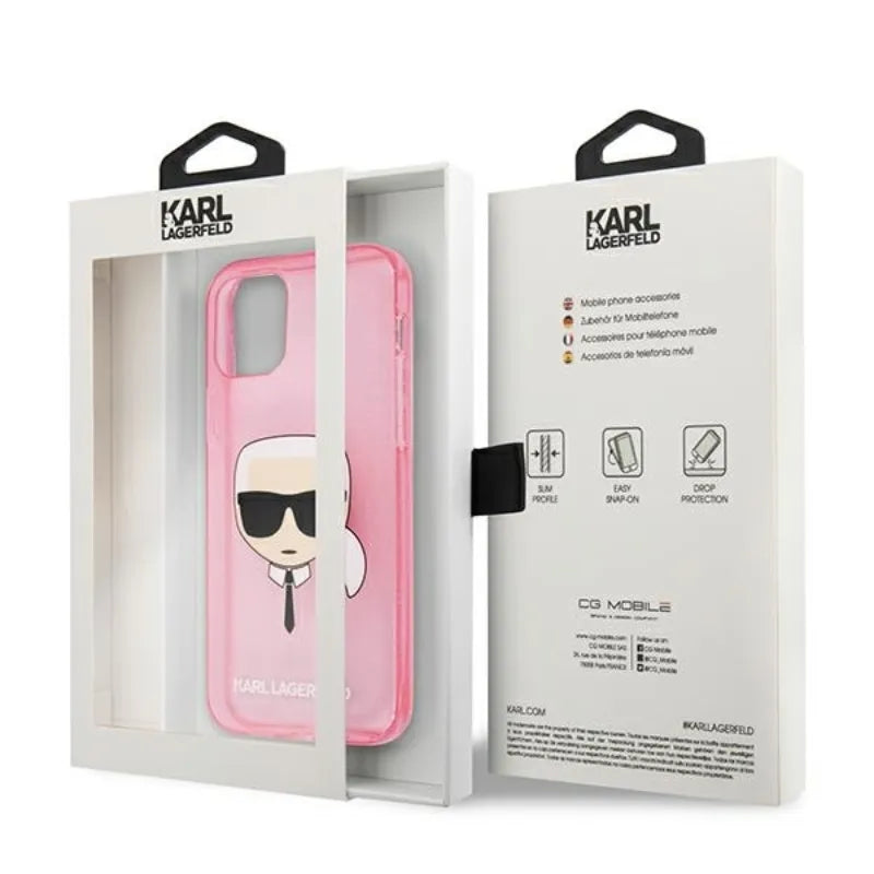 Karl Lagerfeld Karl’s Head Glitter – dėklas iPhone 13 Mini (rožinis)