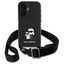 Karl Lagerfeld Saffiano Karl & Choupette Metal Pin CBDY Strap – dėklas iPhone 16 (juodas)