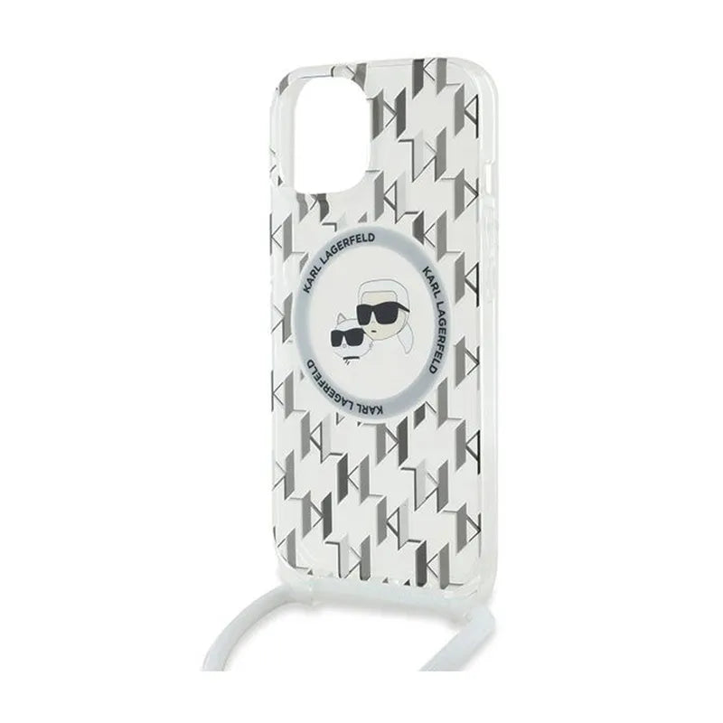 Karl Lagerfeld IML Crossbody Monogram Karl & Choupette Head MagSafe – dėklas telefonui iPhone 15 / 14 / 13 (skaidrus)