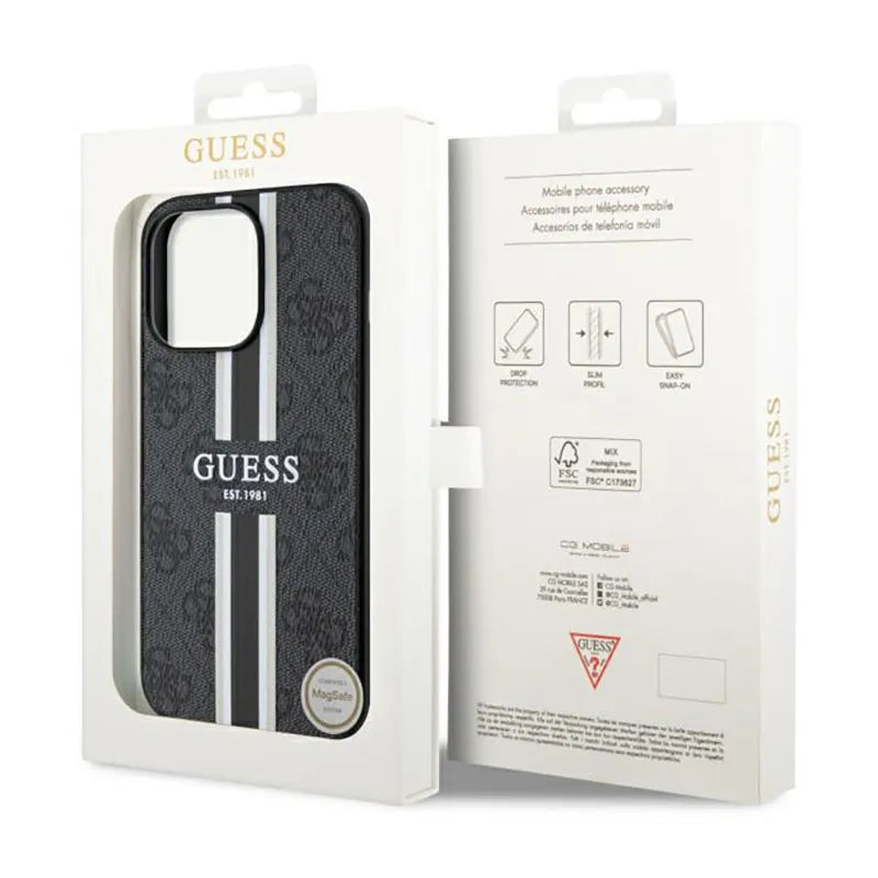Guess 4G Printed Stripes MagSafe – Dėklas skirtas iPhone 13 Pro (juodas)