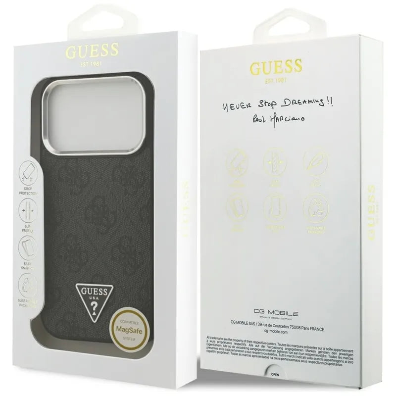 Guess 4G Triangle Logo MagSafe – Dėklas iPhone 17 Pro (juodas)