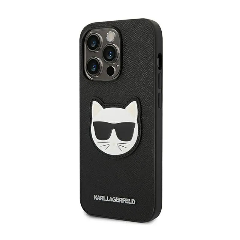 Karl Lagerfeld Saffiano Choupette Head Patch dėklas – Dėklas skirtas iPhone 14 Pro Max (juodas)