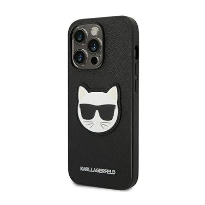 Karl Lagerfeld Saffiano Choupette Head Patch dėklas – Dėklas skirtas iPhone 14 Pro Max (juodas)